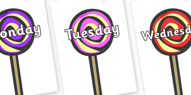 Days of the Week on Lollipops to Support Teaching on The Very Hungry Caterpillar