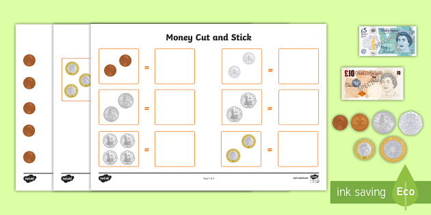 money cut and stick worksheet worksheet teacher made