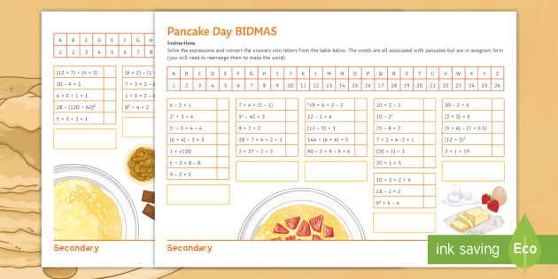 Maths Pancake Day: BIDMAS Worksheet / Worksheet - Maths 