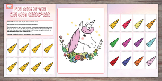 Pin The Horn On The Unicorn Party Game 