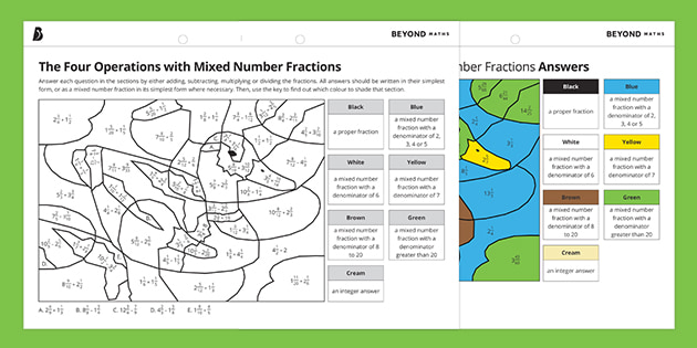 Colour By Numbers The Four Operations With Mixed Number Fractions