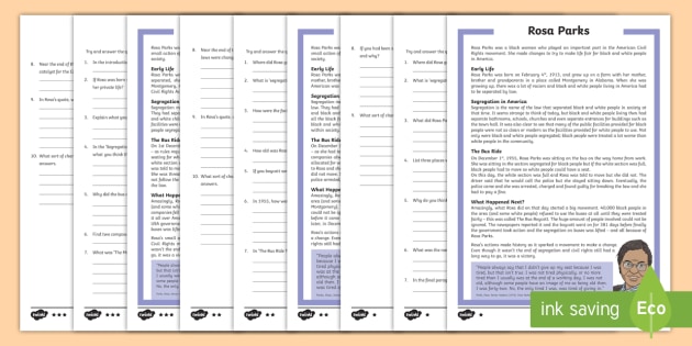 Rosa Parks Differentiated Reading Comprehension Activity - civil