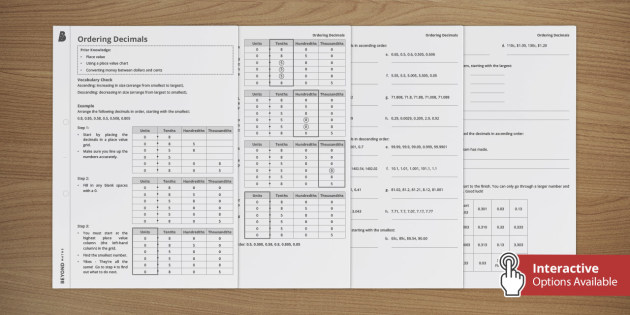 Ordering Decimals Walkthrough Worksheet - Beyond Maths