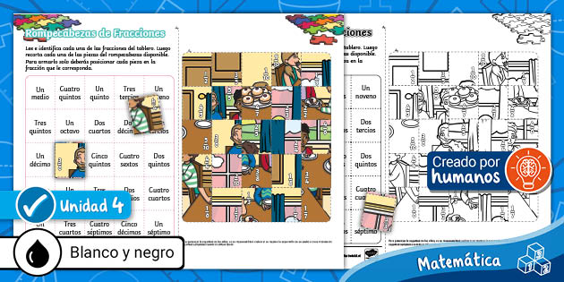 juego rompecabeza puzzle matemática fracciones 3º