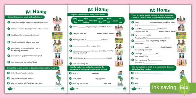 at home speaking skills differentiated worksheets