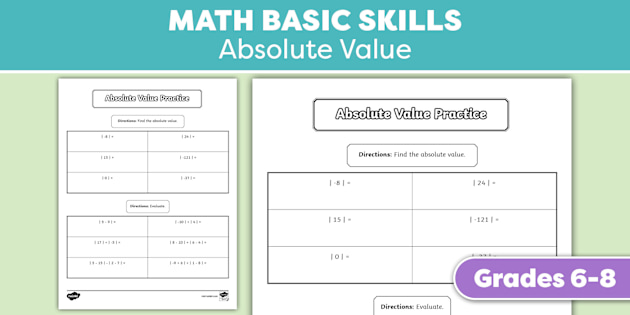 Absolute Value Worksheets Middle School Test Prep / Review Worksheets