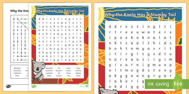 FREE! - Why the Koala Has a Stumpy Tail Word Search-Australia