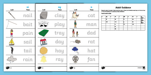 Vowel Sounds Trace and Write Worksheets