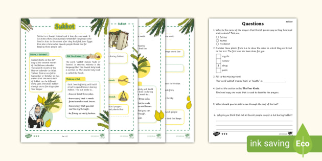 KS1 Sukkot Differentiated Reading Comprehension Activity