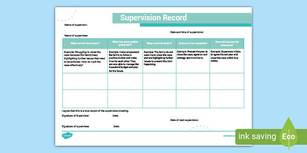 Supervision Record Young People Families Case File Recording Template