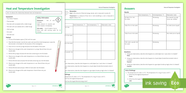 Temperature And Heat Worksheet