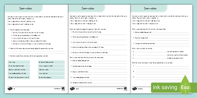 How To Use Semi Colons Worksheet Teacher Made 