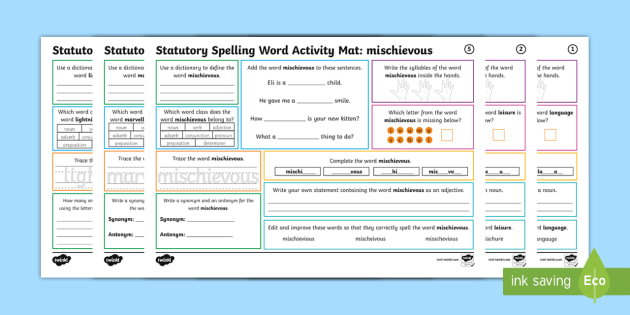 Year 5 and 6 Statutory Spelling Words Activity Mat Pack 12