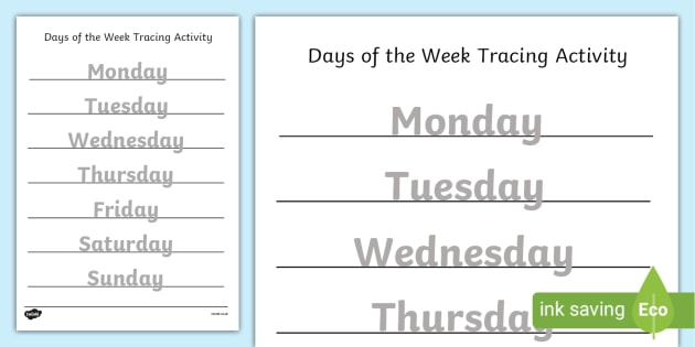 Days of the Week Tracing Activity (teacher made)