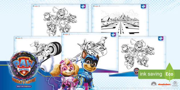 FREE PAW Patrol The Mighty Movie Colouring Sheets