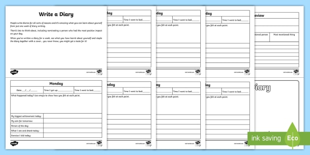 keep a diary for a week worksheets teacher made