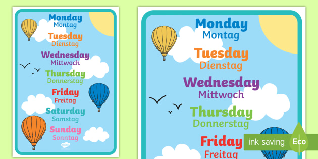 Days Of The Week Display Poster English German