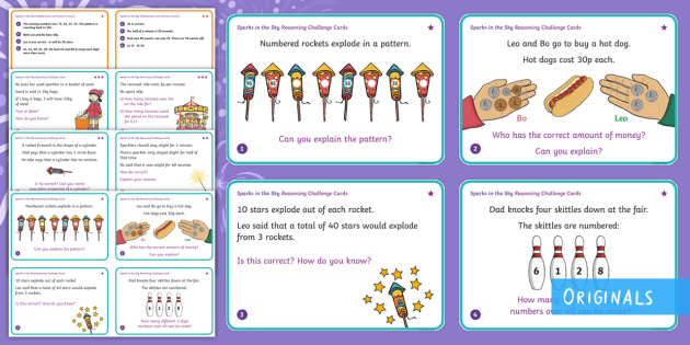 year 2 sparks in the sky reasoning differentiated maths challenge cards