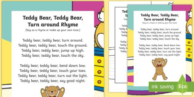 Bé yêu thích những chú gấu bông trong bài thơ Teddy Bear Rhyme và chúng sẽ trở nên thật đặc biệt với tình cảm từ cha mẹ. Ảnh kèm theo sẽ là hình ảnh đáng yêu của bé ôm gấu bông và đọc thơ cùng cha mẹ vào buổi tối.