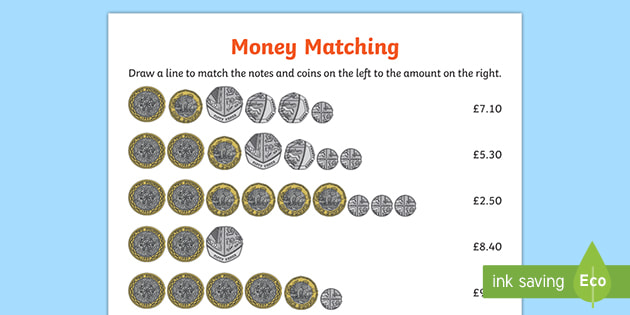 uk money matching worksheet worksheet teacher made