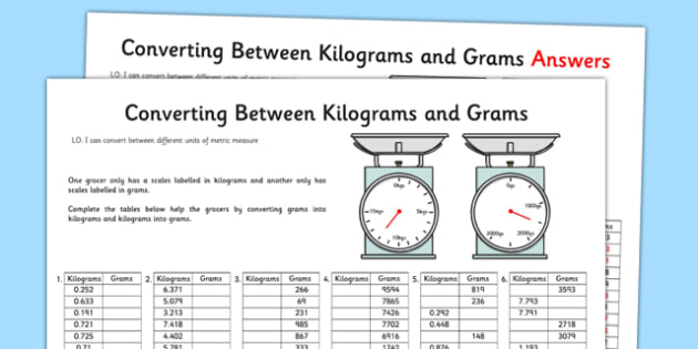 Kilograms To Grams Conversion Chart Crafting Connections Gr