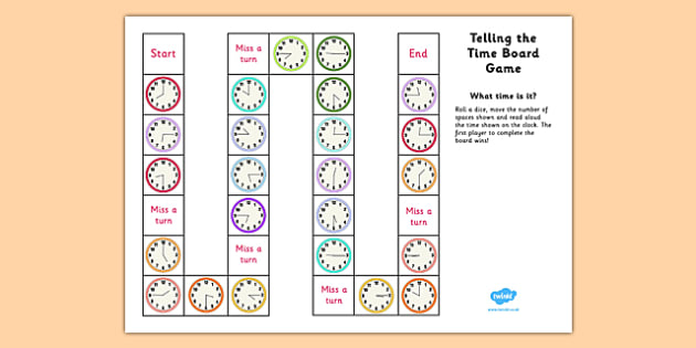 Telling The Time Board Game - Esl Time Board Game - Twinkl