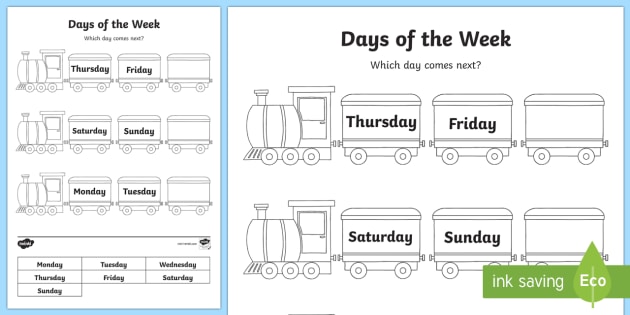 Days of the Week Worksheet | Early Years | Twinkl Resources