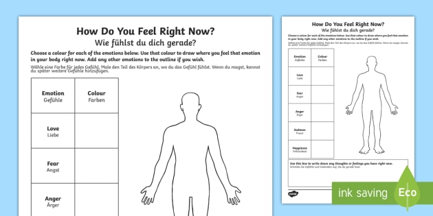 Mindful Me: How Do You Feel Right Now? Worksheet / Worksheet English/German