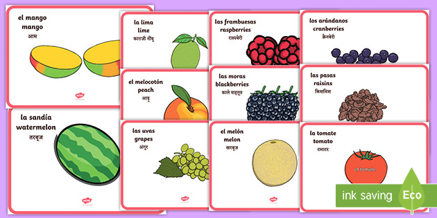 Fruits And Their Name Spanish English Hindi Teacher Made