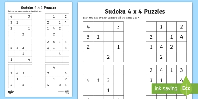 4x4 Sudoku Puzzles for Kids