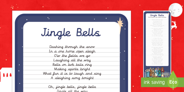 Jingle Bells Christmas Carol Handwriting Practice Activity