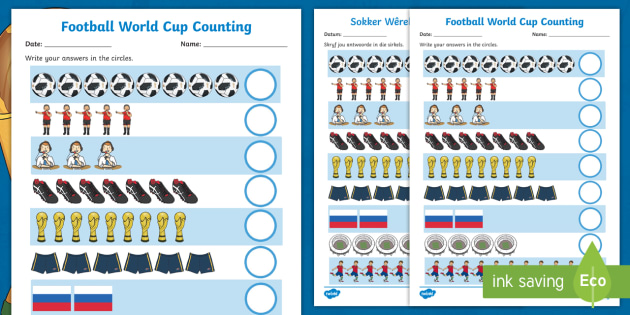 Football World Cup Counting Worksheet English Afrikaans