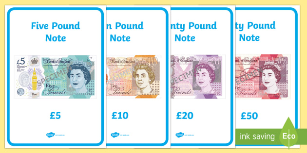 BRITISH MONEY COINS & NOTES A4 POSTER DISPLAY/ROLEPLAY/MATHEMATICS/VALUES 
