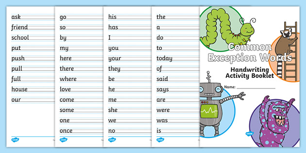 Year 1 Common Exception Words Handwriting Worksheets