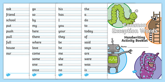 year 1 common exception words handwriting worksheets 