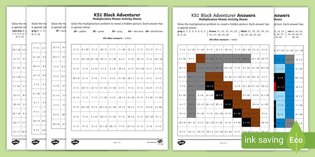 Ks1 Block Adventurer 2 5 And 10 Multiplication Tables Maths Mosaic Activity - roblox math home ideas easy worksheet ideas
