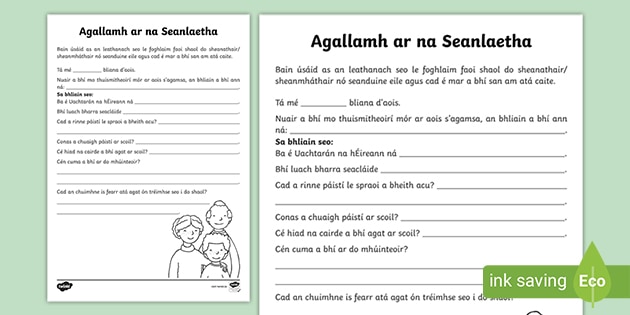Back In My Day Grandparent Interview Worksheet Gaeilge