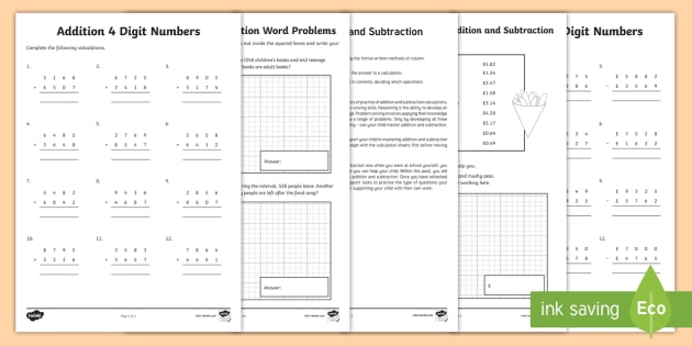 addition and subtraction homework year 4