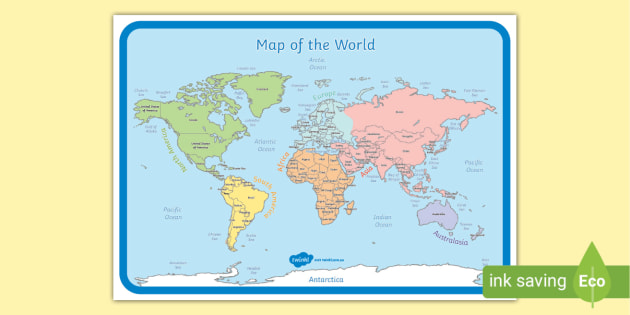 World Travel Map A4 Size Printable