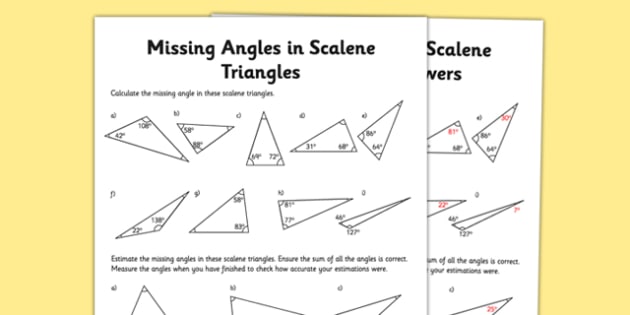 Calculating Angles Of Scalene Triangles Worksheet