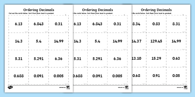 Ordering Decimals Activity Teacher Made