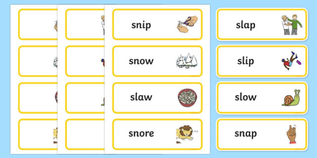 ‘sl’ and ‘sn’ Cluster Contrast Word Cards