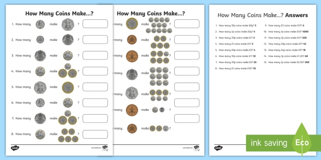 how many coins make uk worksheet activity sheet