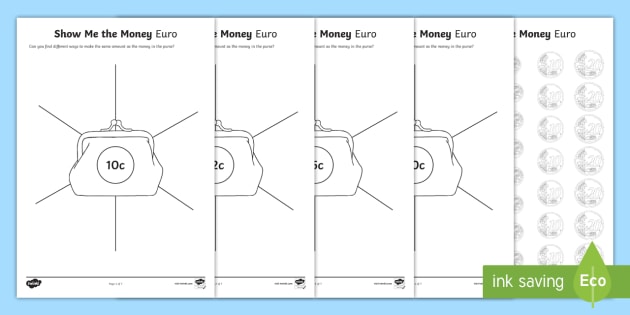 show me the money worksheet teaching money euro