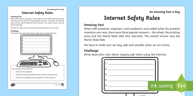 online safety rules for kids worksheet parents