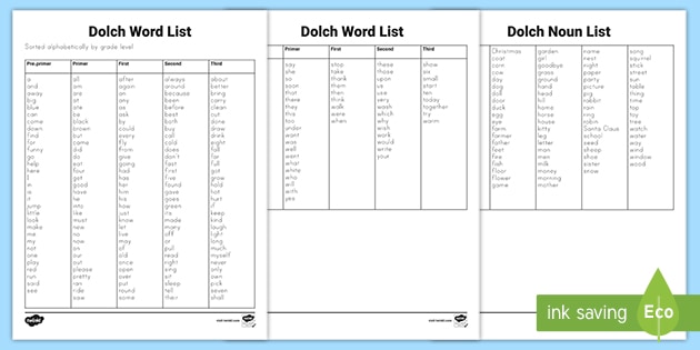 Dolch 220 Sight Words List