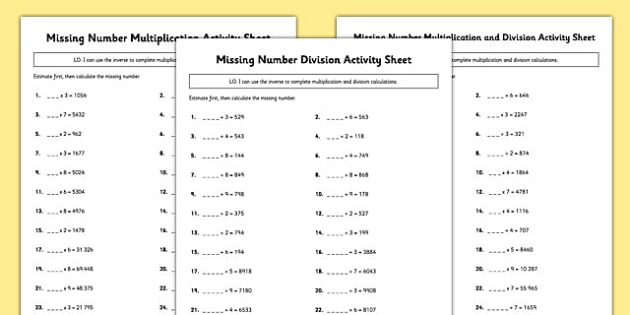 year 5 missing number multiplication division worksheets