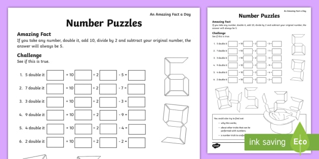 Math Number Puzzles For Kids Printable Worksheet