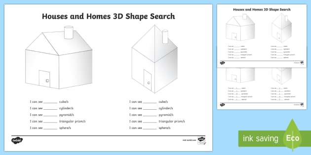 Houses And Homes 3d Shape Search Activity