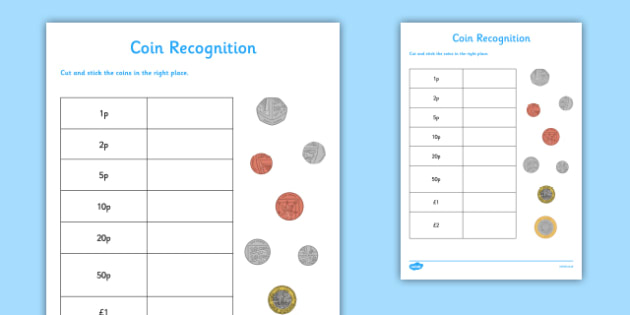 money recognition worksheet coins up to ps2 cfe